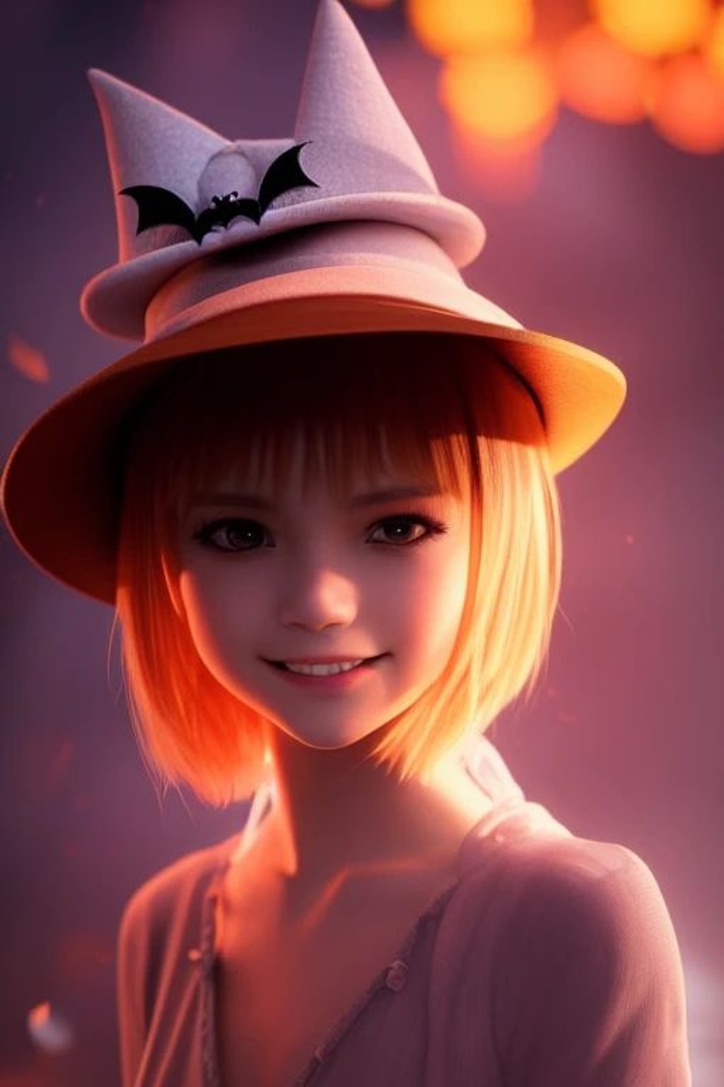 Prompt: The personification of the Halloween holiday in the form of a cute girl with short hair and a villain's smile, cute girl, cute hats, cute cheeks, unreal engine, highly detailed, artgerm digital illustration, woo tooth, studio ghibli, deviantart, sharp focus, artstation, by Alexei Vinogradov bakery, sweets, emerald eyes -- NEGATIVE PROMPT: bad anatomy, cripple, extra legs, extra arms, poorly drawn face, poorly drawn hands, poorly drawn feet, fat, disfigured, out of frame, long neck, poo art, bad hands, bad art, deformed, gun, double head, flowers