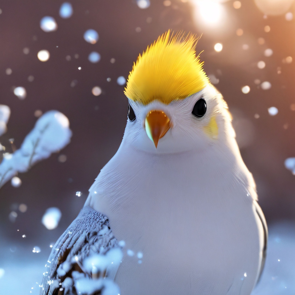 Prompt: Beautifully realistic photo of a tiny cute kawaii cockatiel playing in the snow, hyperrealism, hyper detailed, realistic lighting, 4K, octane render, unreal engine, global illumination, ray-tracing, Warhammer 40K, sub-surface scattering, in-frame, ethereal