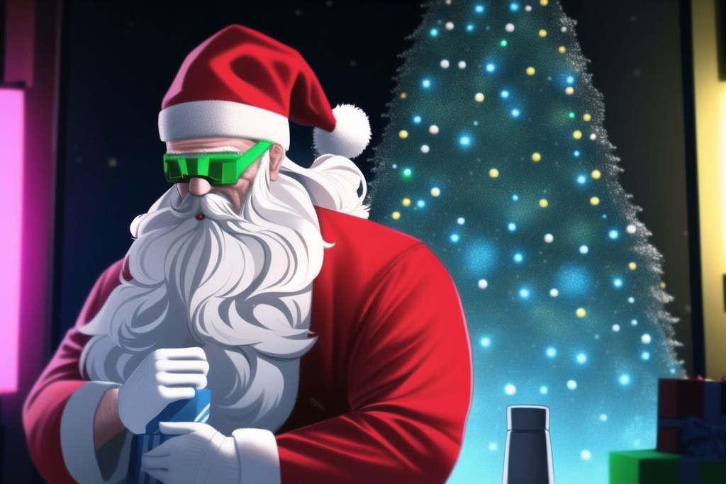 cyberpunk santa delivering gifts in a futuristic hou... OpenArt