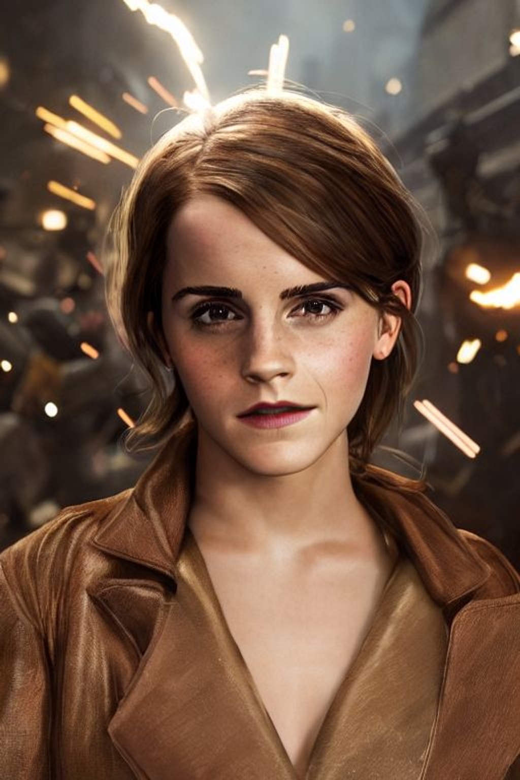 Prompt: emma watson with brown hair, sharp focus, emitting diodes, smoke artillery, sparks, racks, system unit, motherboard, by pascal blanche rutkowski repin artstation hyperrealism painting concept art of detailed character design matte painting, 4 k resolution blade runner