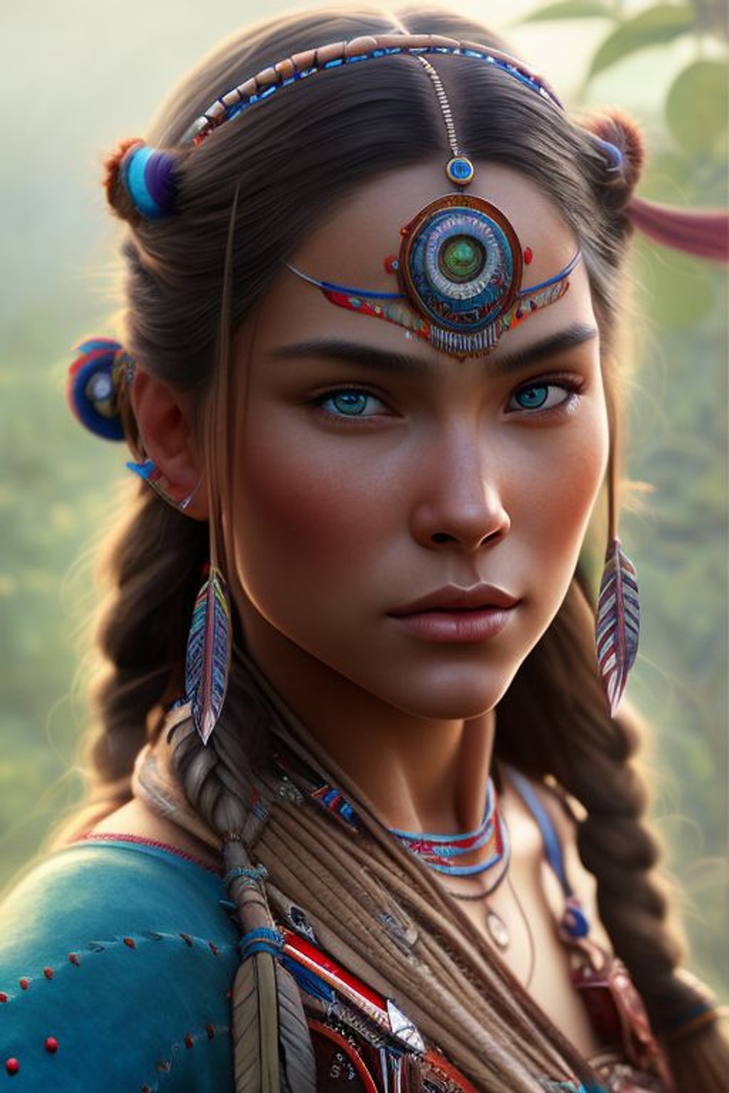 Prompt: mdjrny-v4 style portrait photograph of Madison Beer as Pocahontas, young beautiful native american woman, perfect symmetrical face, indigenes feather jewelry, traditional handmade dress, armed female hunter warrior, (((wild west))) environment, Utah landscape, ultra realistic, concept art, elegant, ((intricate)), ((highly detailed)), depth of field, ((professionally color graded)), soft ambient lighting, dusk, 8k, art by artgerm and greg rutkowski and alphonse mucha, -- NEGATIVE PROMPT: (((backlight))), (((dark face))), white fur, (gold fabric), (gold dress), ((cropped head)), ((out of frame)), ((long neck)), deformed, cripple, ugly, additional arms, additional legs, additional head, two heads, multiple people, group of people