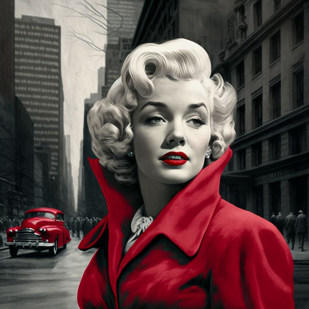 Prompt: gray new york, marilyn monroe in red