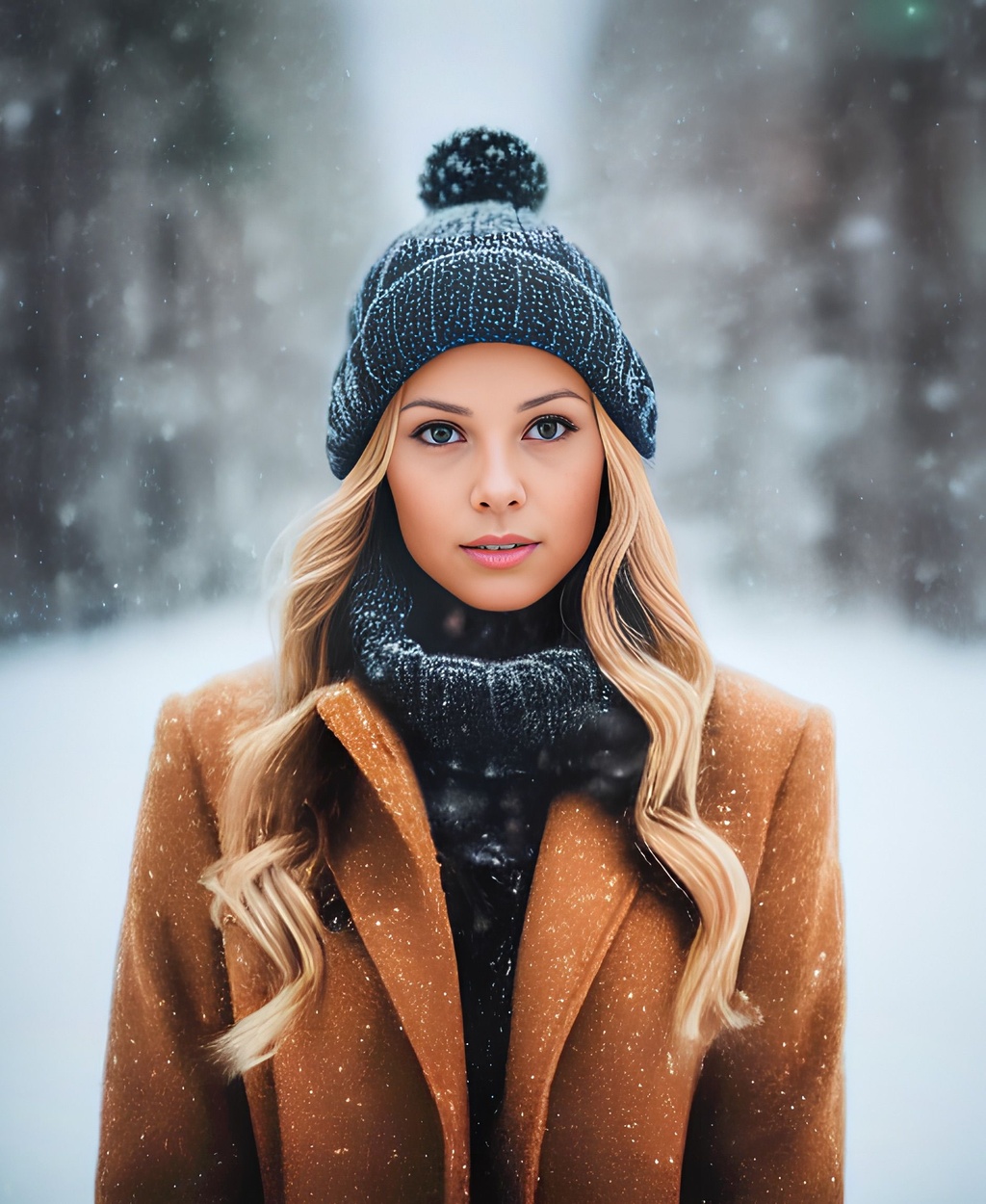 Prompt: professional portrait photograph of a gorgeous Norwegian girl in winter clothing with long wavy blonde hair, sultry flirty look, (freckles), gorgeous symmetrical face, cute natural makeup, wearing elegant warm winter fashion clothing, ((standing outside in snowy city street)), stunning modern urban environment, ultra realistic, concept art, elegant, highly detailed, intricate, sharp focus, depth of field, f/1.8, 85mm, medium shot, mid shot, (((professionally color graded))), bright soft diffused light, (volumetric fog), trending on instagram, hdr 4k, 8k, -- NEGATIVE PROMPT: dyed hair, (((wide shot))), long neck, (((cropped head))), bad framing, out of frame, deformed, cripple, old, fat, ugly, missing arm, additional arms, additional legs, additional head, multiple people, group of people, black and white, grayscale