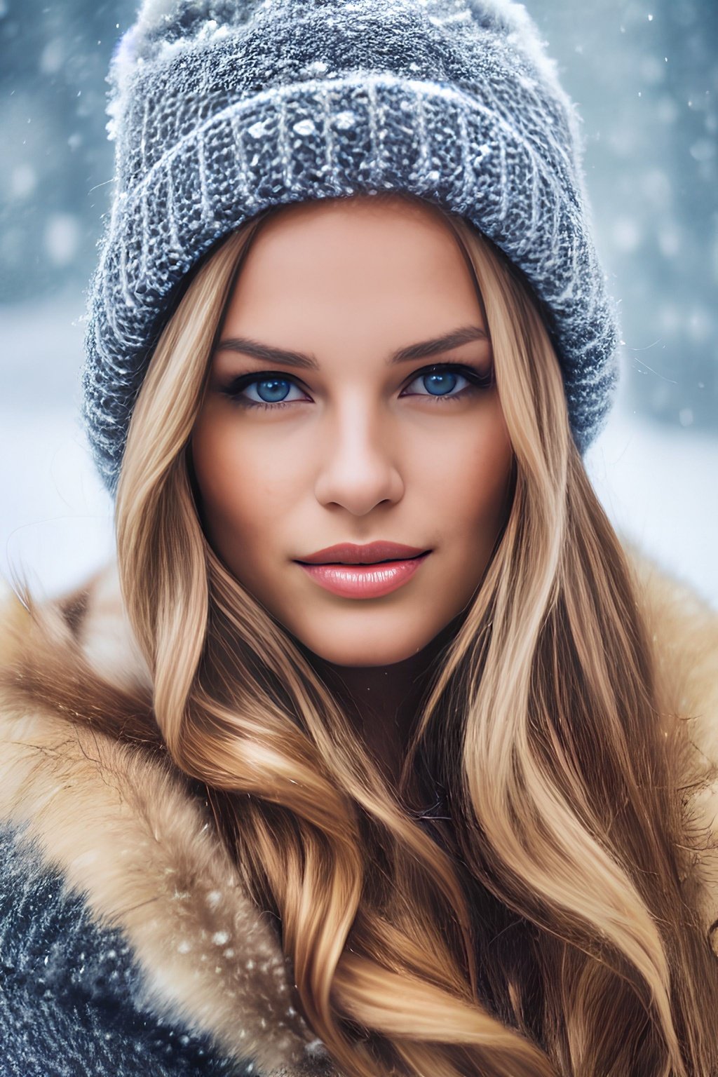 Prompt: professional portrait photograph of a gorgeous Norwegian girl in winter clothing with long wavy blonde hair, sultry flirty look, (freckles), gorgeous symmetrical face, cute natural makeup, wearing elegant warm winter fashion clothing, ((standing outside in snowy city street)), stunning modern urban environment, ultra realistic, concept art, elegant, highly detailed, intricate, sharp focus, depth of field, f/1.8, 85mm, medium shot, mid shot, (((professionally color graded))), bright soft diffused light, (volumetric fog), trending on instagram, hdr 4k, 8k, -- NEGATIVE PROMPT: dyed hair, (((wide shot))), long neck, (((cropped head))), bad framing, out of frame, deformed, cripple, old, fat, ugly, missing arm, additional arms, additional legs, additional head, multiple people, group of people, black and white, grayscale