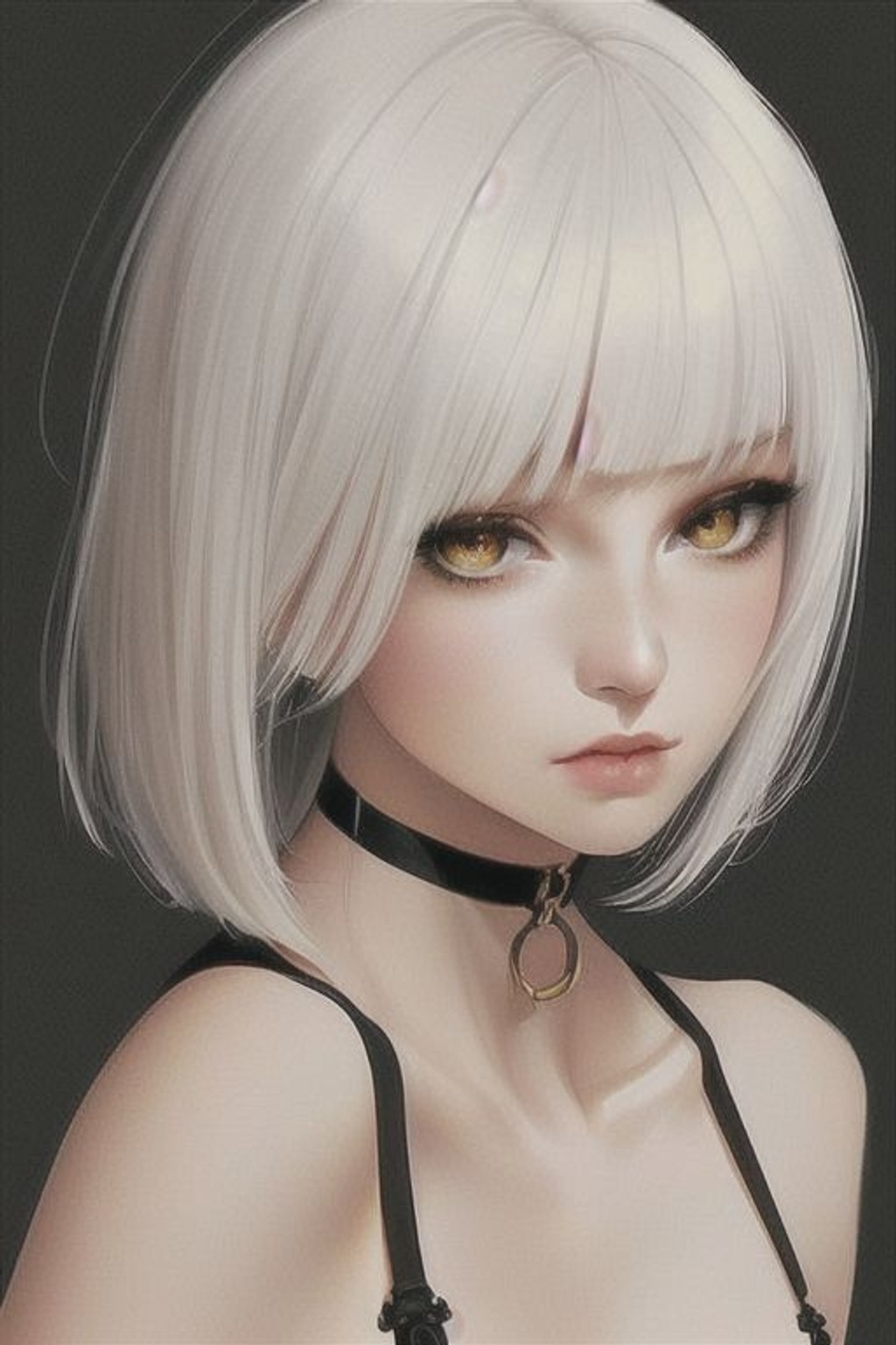 Prompt: SamDoesArt, a girl, white hair, yellow eyes, short hair, sad expression, HDRI, masterpiece, smooth, sharp focus, illustration, golden ratio, 