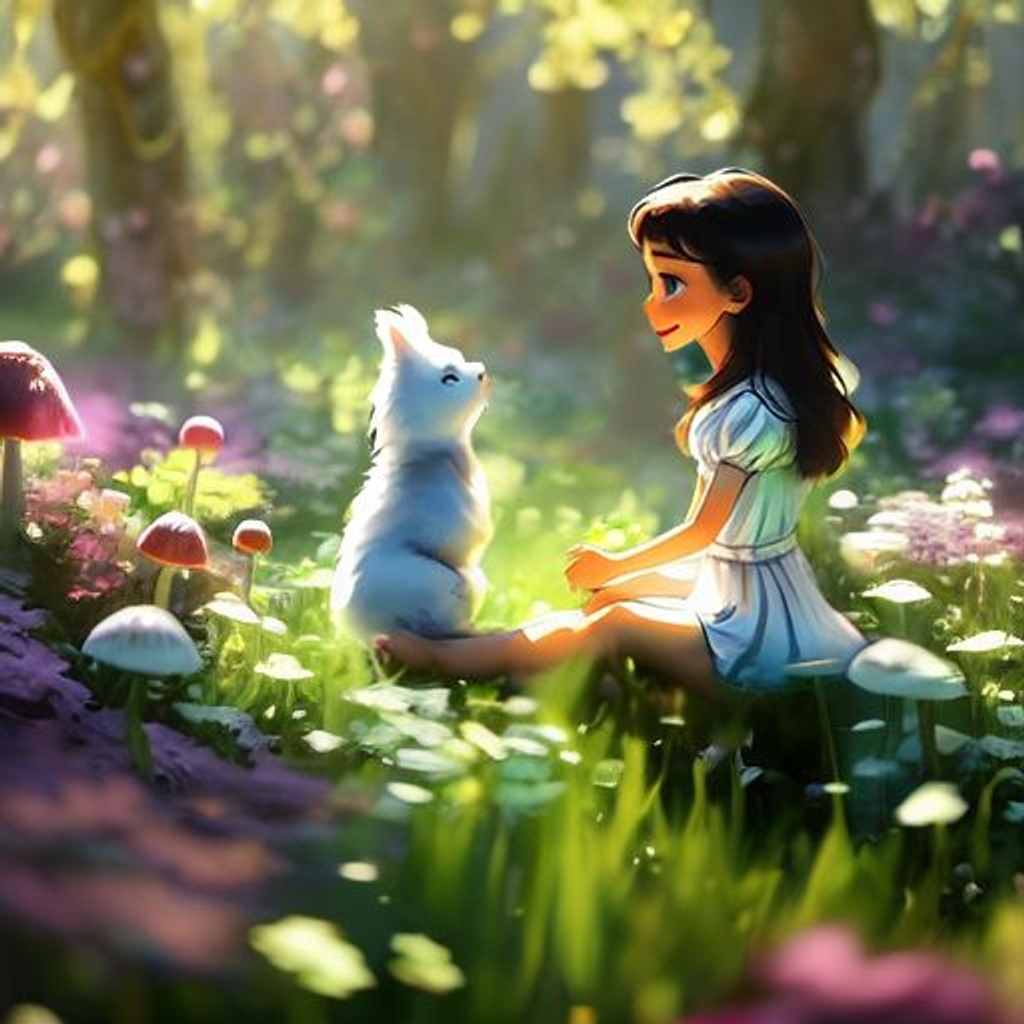 Prompt: Alice In Wonderland, ((young girl playing with a white rabbit)), (floating hair), long hair, mushroom forest environment, forest with flowers and clovers, sunlight, magical dreamy atmosphere, fantasy, intricate, highly detailed, sharp focus, wallpaper, masterpiece, close-up view, trending on artstation, hdr 4k, 8k, ((samdoesarts)), -- NEGATIVE PROMPT: ((((bunny ears costume)))), ((((girl wearing bunny ears costume)))), ((((girl with bunny ears)))), ((((blurry)))), ((wide view shot)), ((ultra wide view shot)), ((high contrast)), ((cartoon)), ((disfigured)), ((bad art)), ((poorly drawn)), bad framing, out of frame, deformed, cripple, ((ugly)), (((blurry eyes))), (((bad anatomy))), ((disabled body)), ((deformed body)), ((missing finger)), ((mutant hands)), ((additional fingers)), badly drawn hands, lack of detail, low resolution, deformed hands, text, error, cropped, low-quality image, signature, watermark