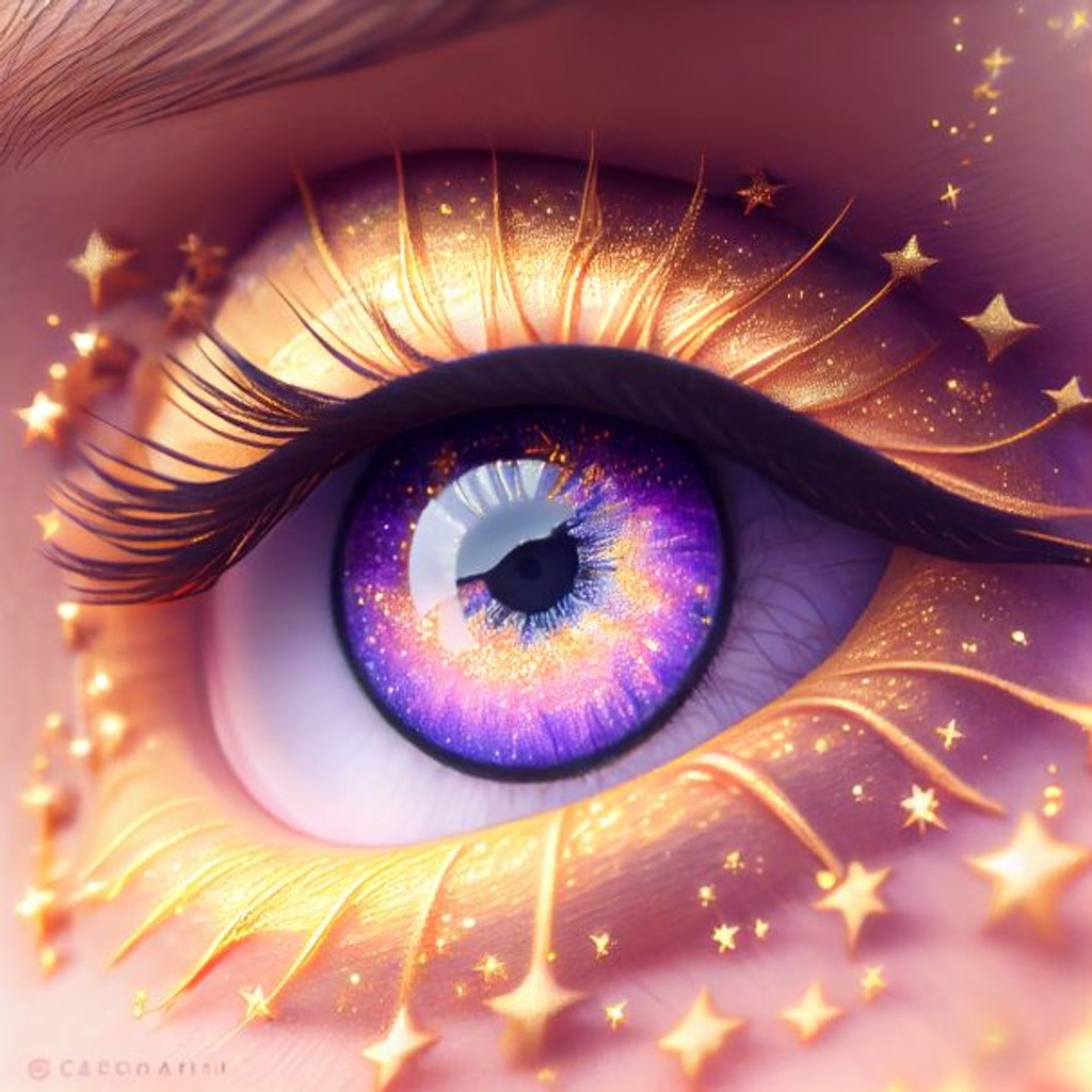 Close up of eye, universe + stars in pupil, blue eye... | OpenArt