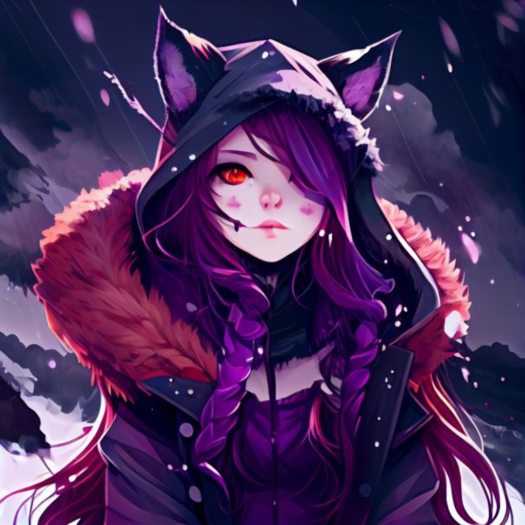 girl with purple braided hair, long purple fox ears,... | OpenArt