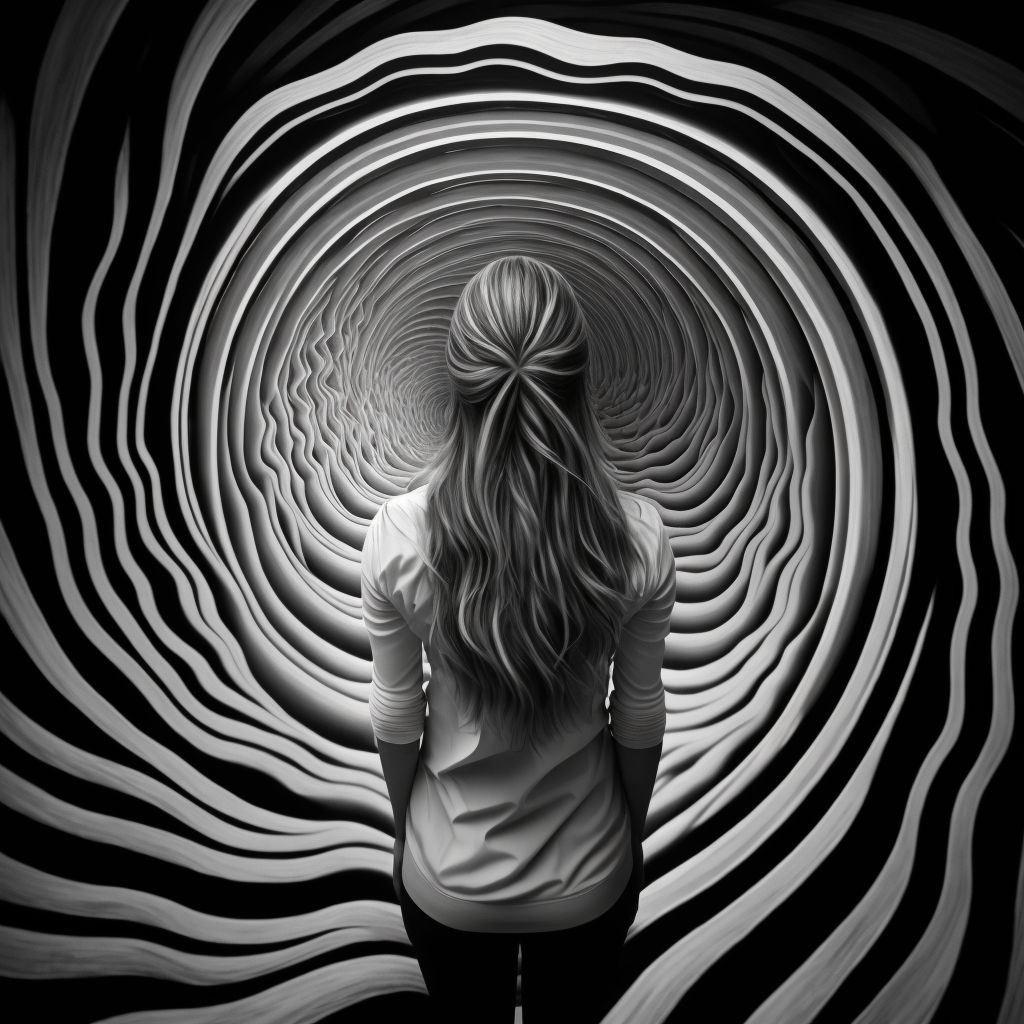 black white girl back stare into the swirled abyss