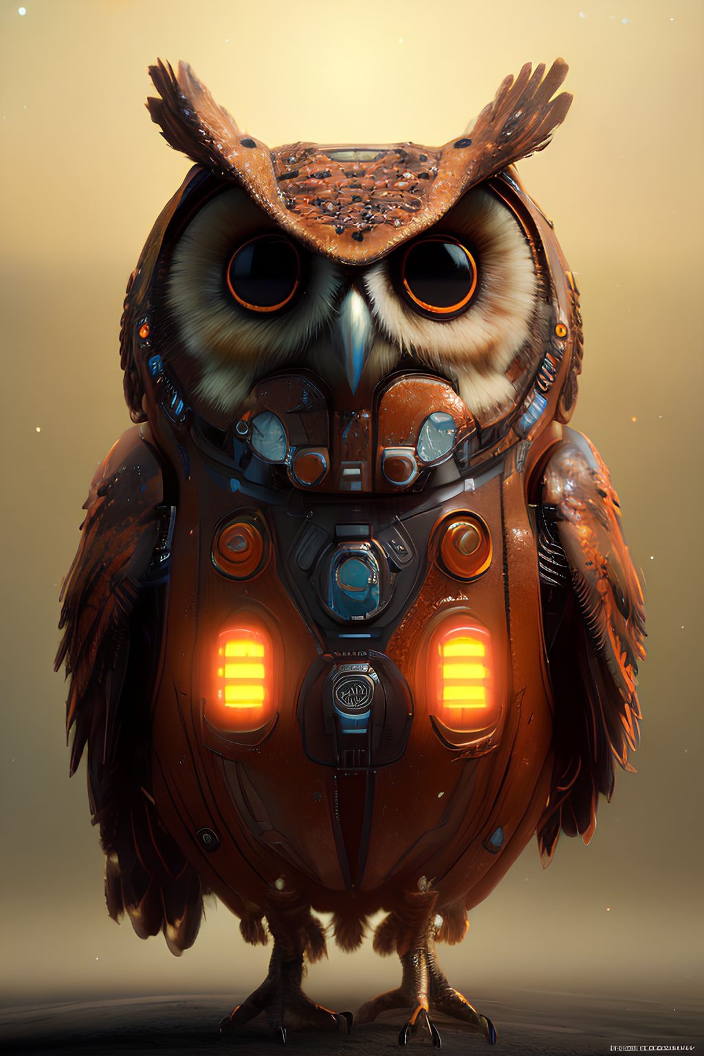 Prompt: Mechanical owl, amber, mettalic colours, cyberpunk, 8k, character portrait, highest quality, smooth, sharp focus, illustration, digital painting, highly detailed, epic composition, cinematic, beautifully lit, artstation hq, behance hd, trending on artforum