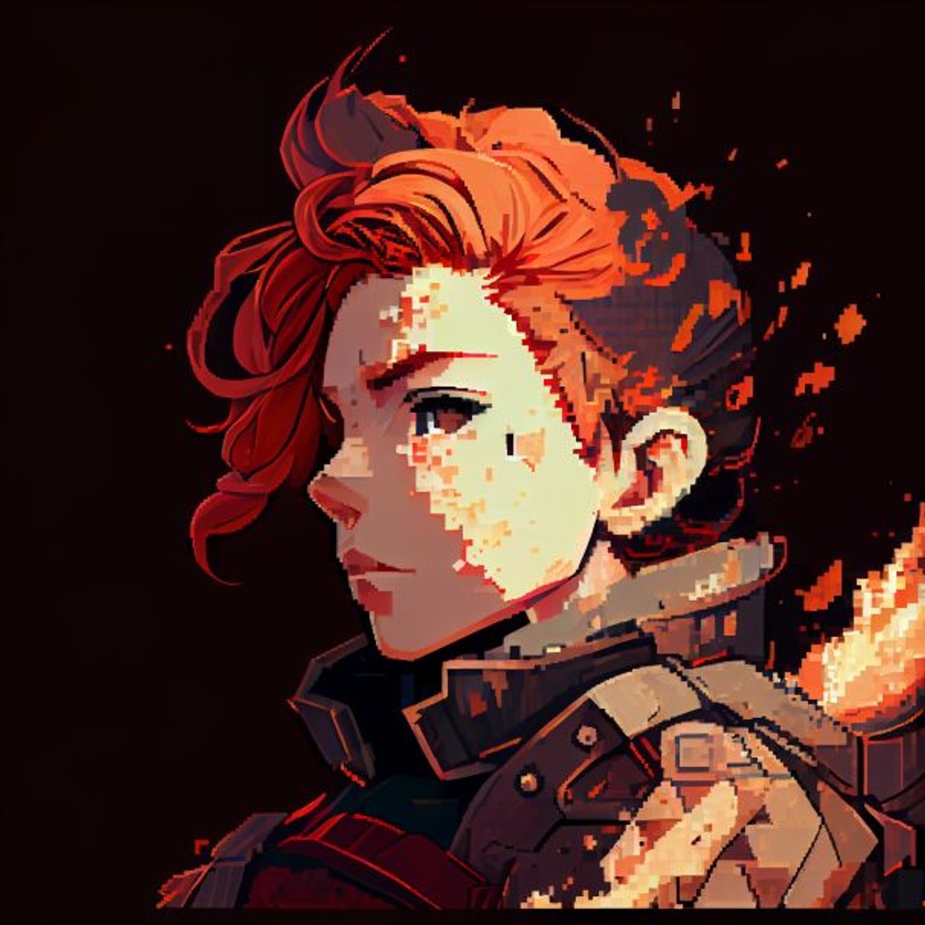 Prompt: pixel art, ginger man, brown eyes, flirty, fire emblem: three houses, trending on art station, masterpiece, nintendo, video game, intricate detail, god rays