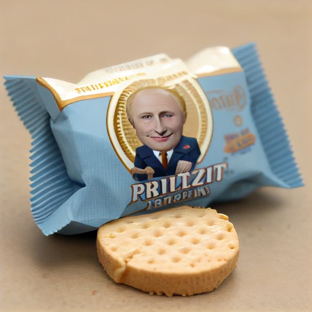 Prompt: tiny putin sitting on a very large ritz cracker