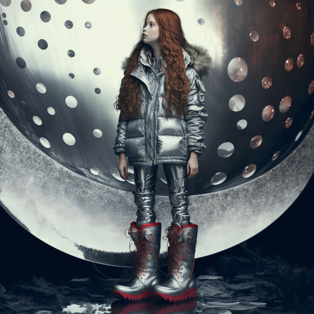 girl with oversized silver moon boots | OpenArt