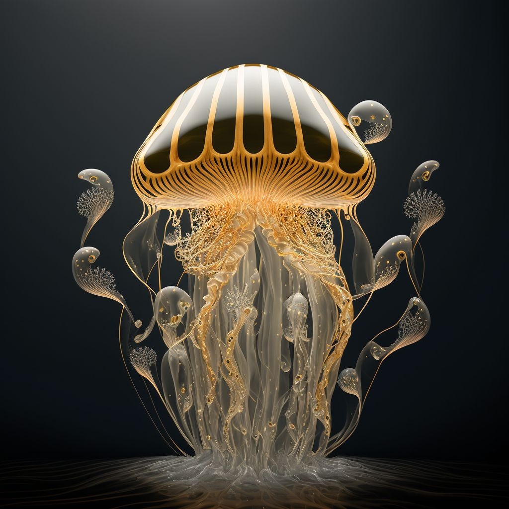 Prompt: luxury gold and silver jellyfish