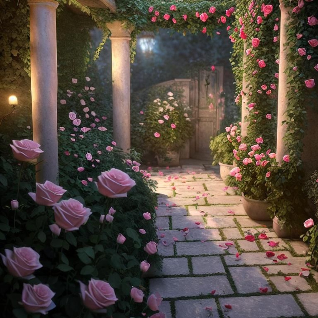 Prompt: a garden of roses, high quality photo, photorealistic, dynamic lighting, breathtaking, octane, concept art, ambient lighting, artstation