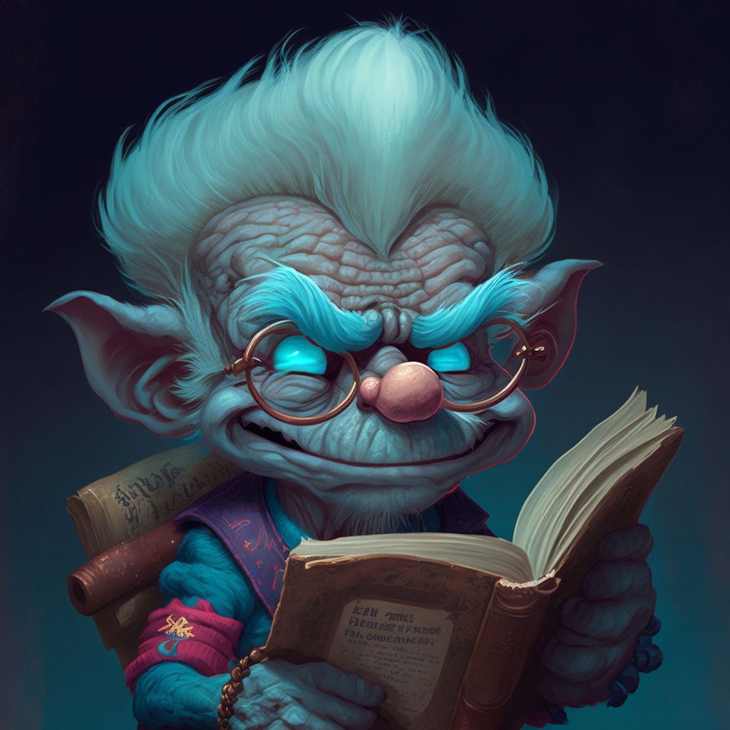 Prompt: a close up of a cartoon character holding a book, a character portrait, by Eddie Mendoza, behance contest winner, old gods, smurf, trending on mad magazine, an oldman, cutecore clowncore, kerem beyit, sealed super joe biden, cute little troll, grandma, detailed scan”, from pathfinder, old timey, cover shot