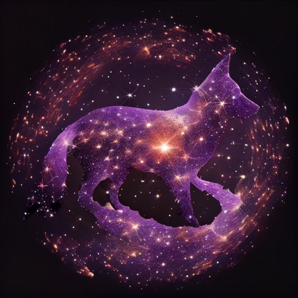 a purple fox constellation made entirely of stars, r... | OpenArt