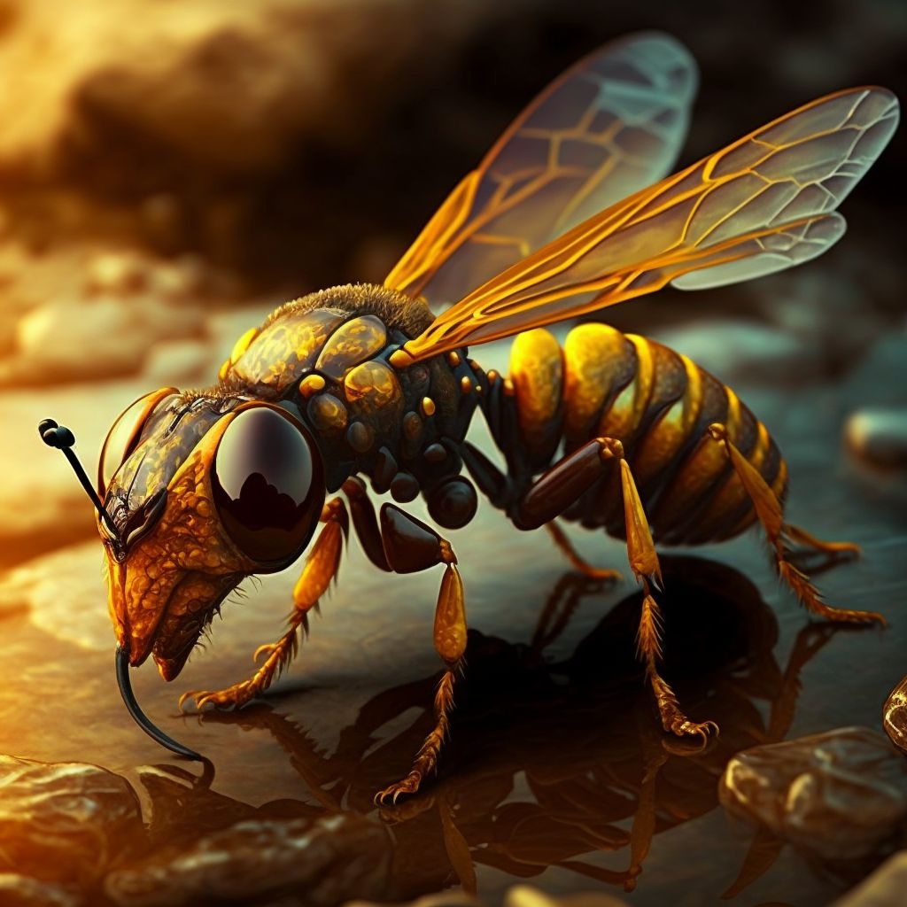 Prompt: prehistoric amber wasp