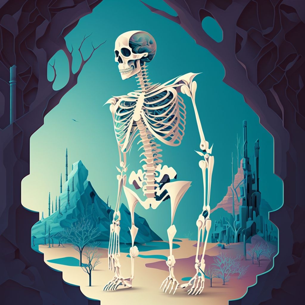 Prompt: full size vector skeleton in a vector dream world