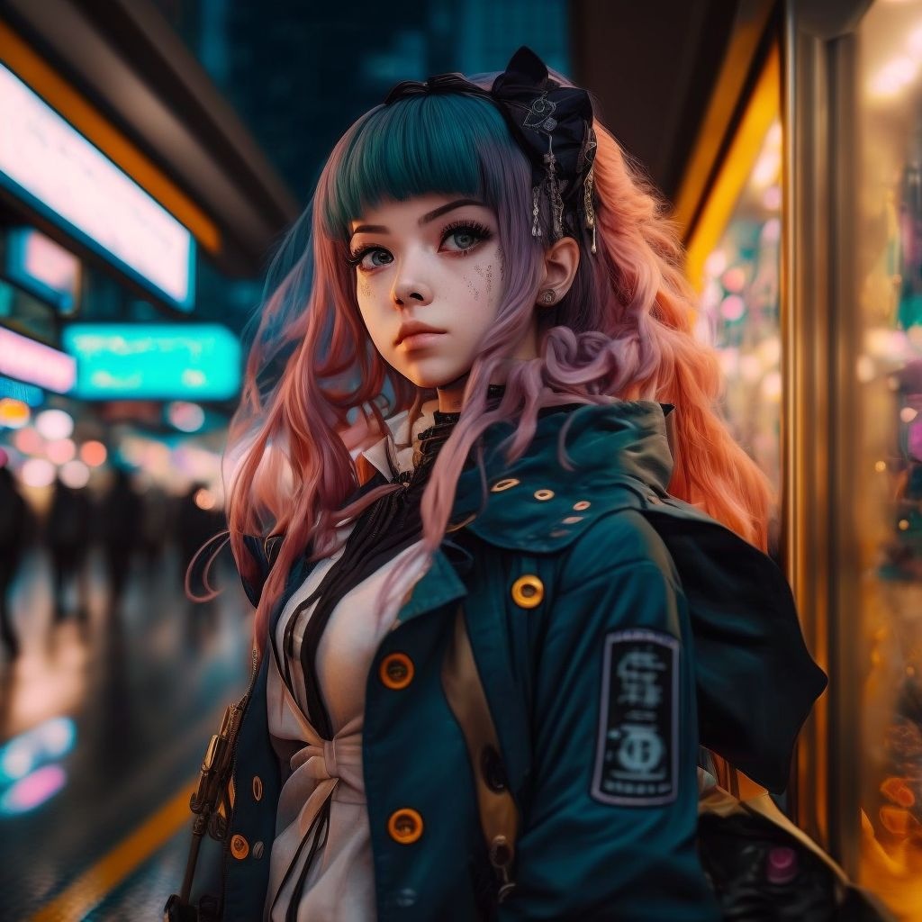 Prompt: anime girl doll pose in tokyo