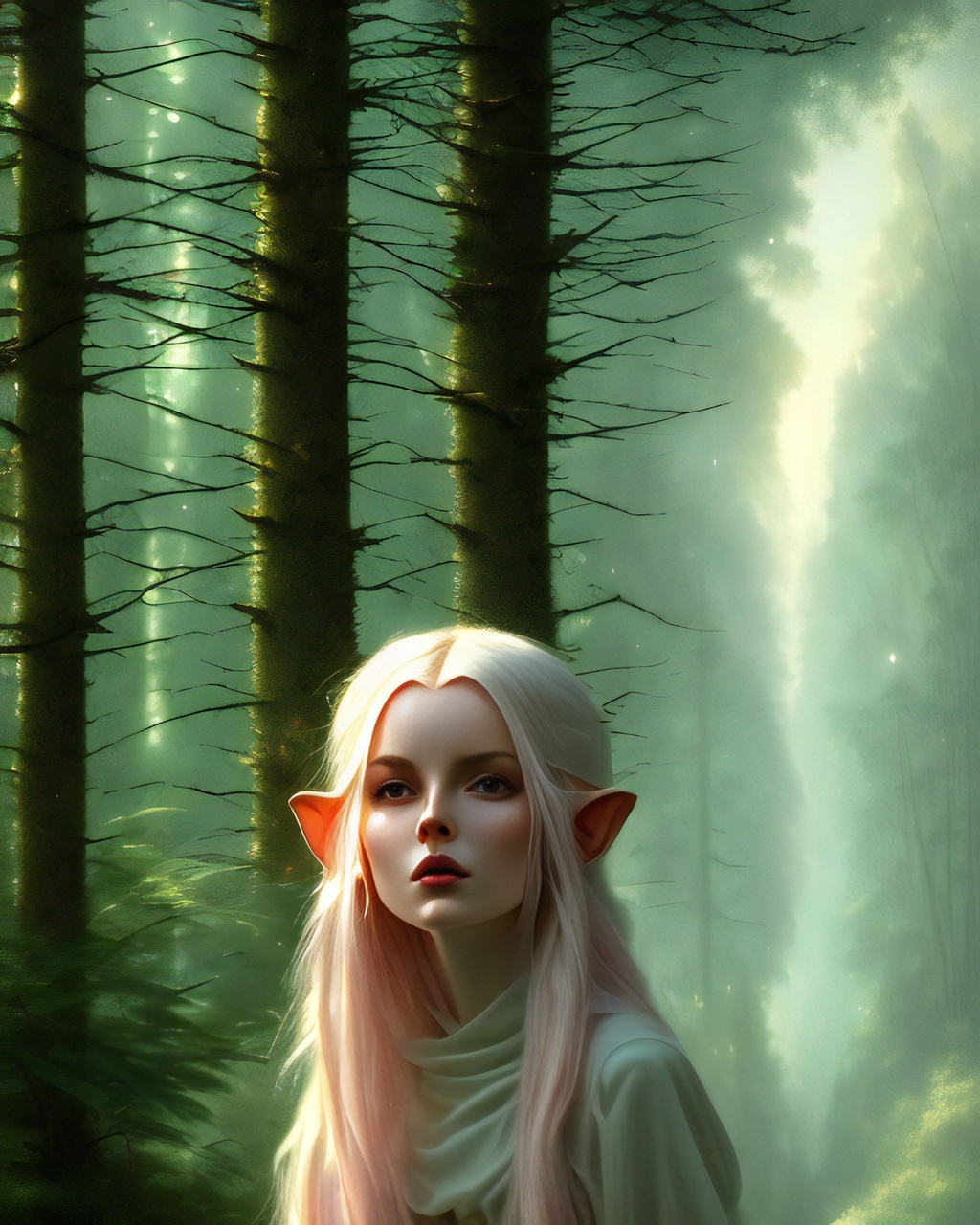 Prompt: highest quality elf in a lush forest, by Raymond Swanland and Albert Dubois-Pillet and Alphonse Osbert, ultra sharp, highly-detailed symmetric face, dramatic atmosphere, cinematic, fantasy, beautifully lit, smooth, sharp focus, highly detailed, artstation hq, behance hd, trending on artforum