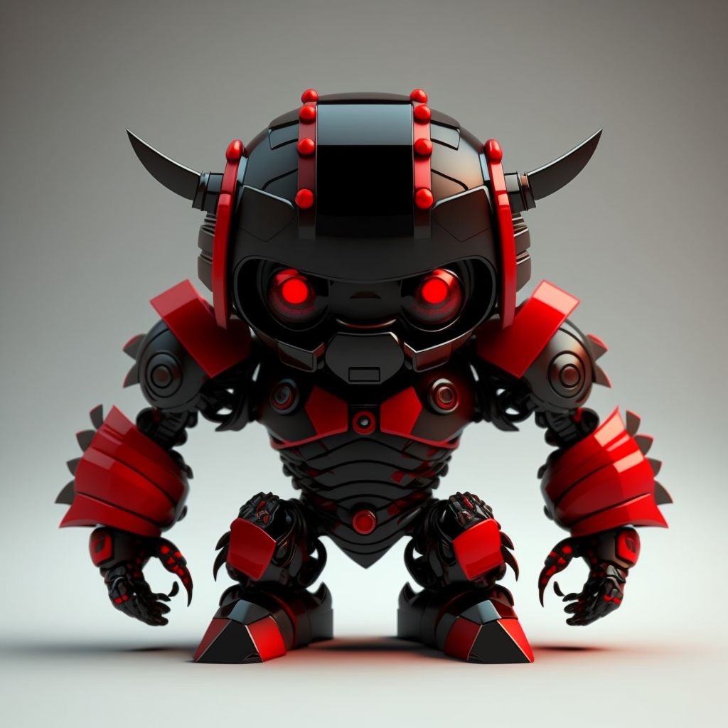 Prompt: black and red ninja robot full size