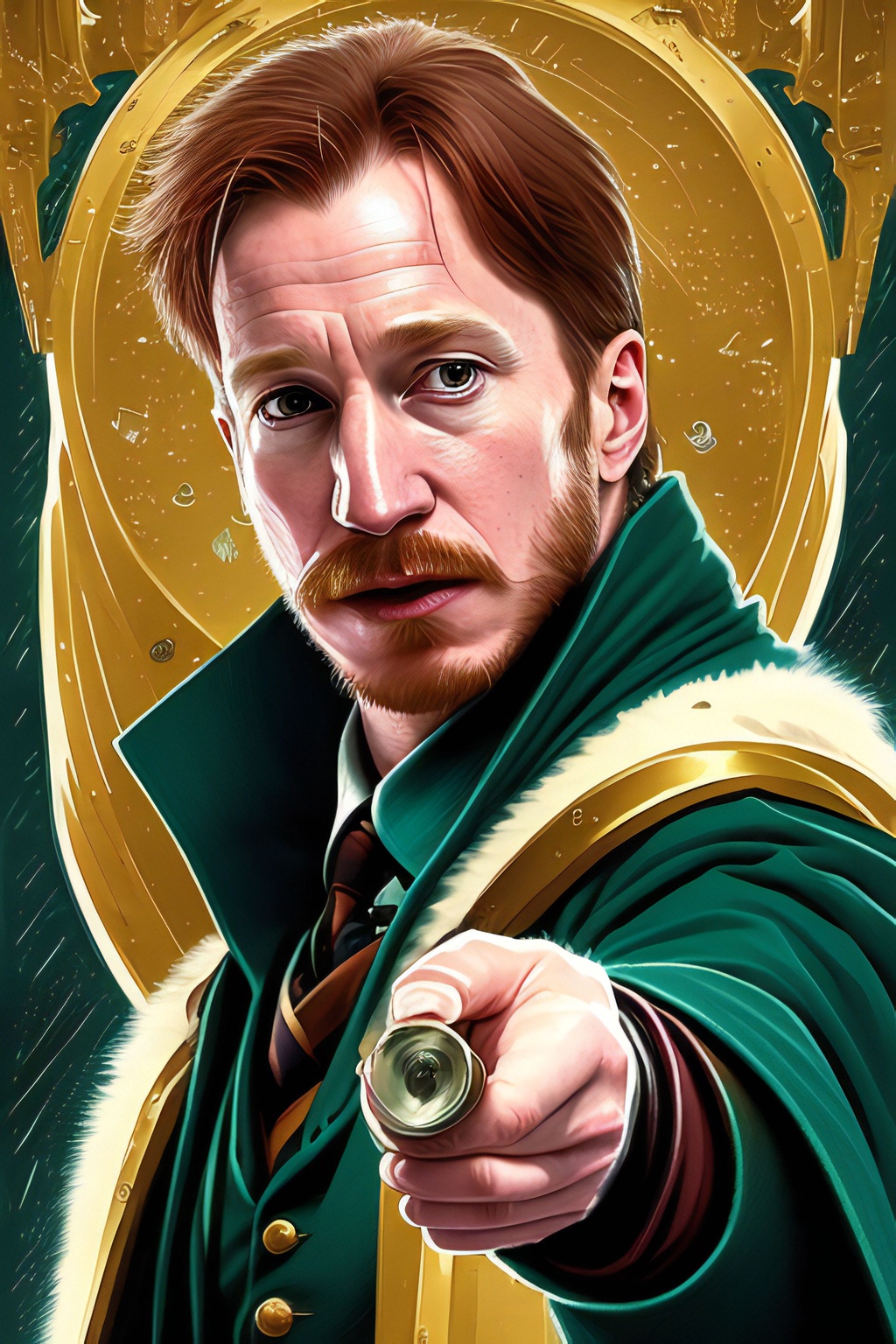 Prompt: highest quality David Thewlis as Remus Lupin in the Harry Potter universe, Hogwarts costume, ultra sharp, fantasy, intricate, elegant, highly detailed, digital painting, artstation, smooth, sharp focus, illustration, art by Pierre Bonnard and Mikhail Nesterov and Wojciech Ostrycharz