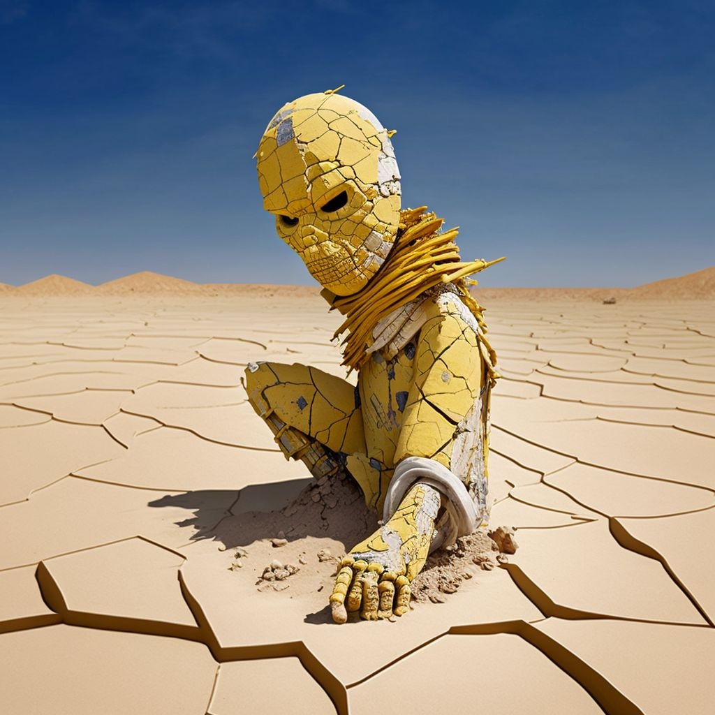 Prompt: kintsugi sandman in the desert