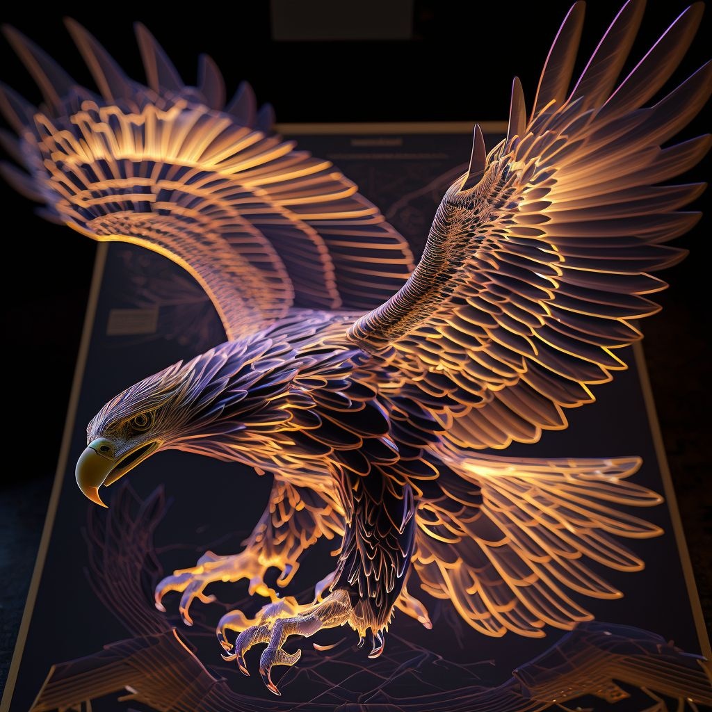 Prompt: eagle 3d made of pulsating laser