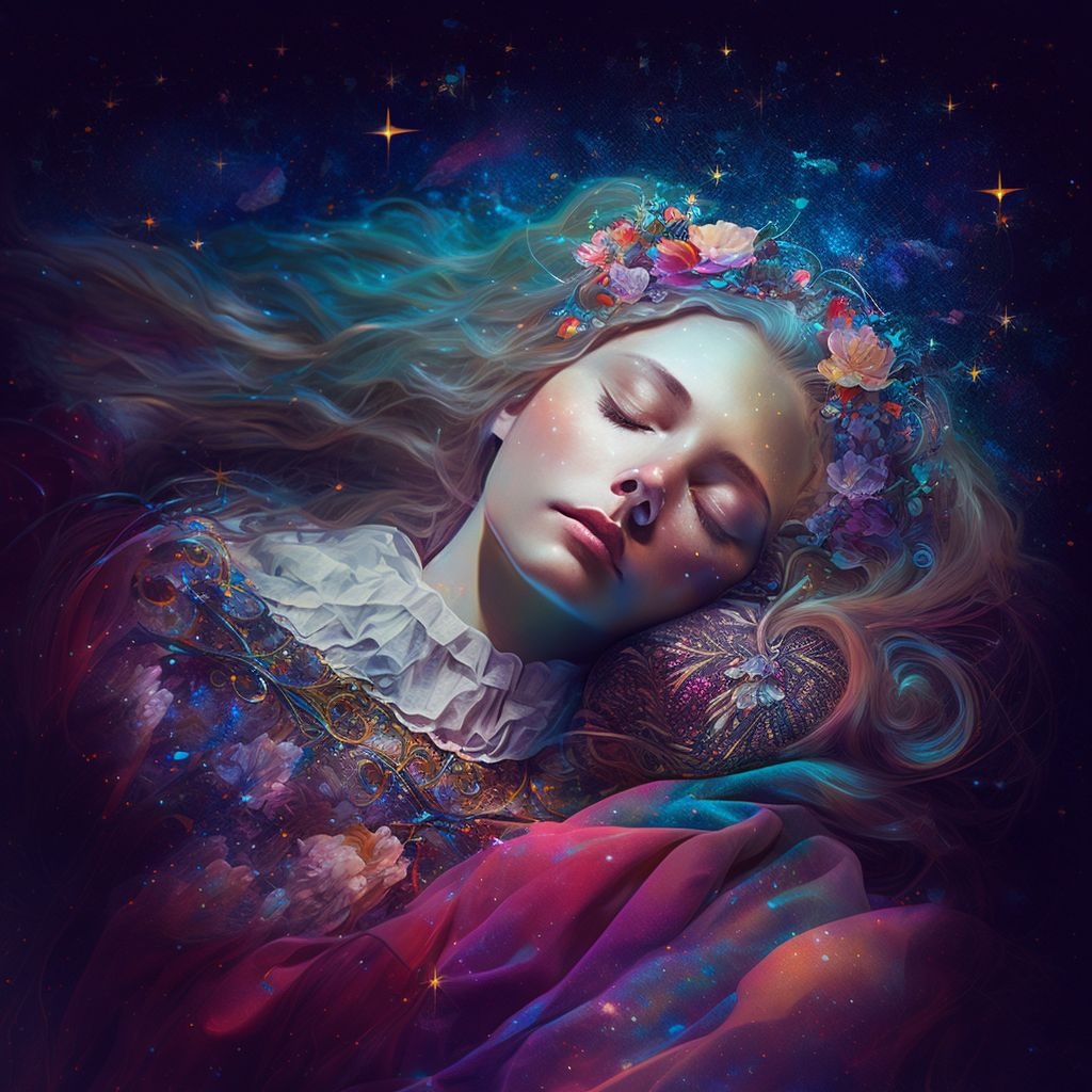 Prompt: sleeping beauty within galaxies