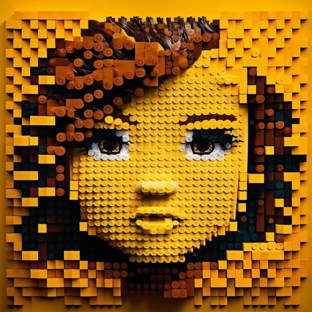 Prompt: girl face made of lego, front view