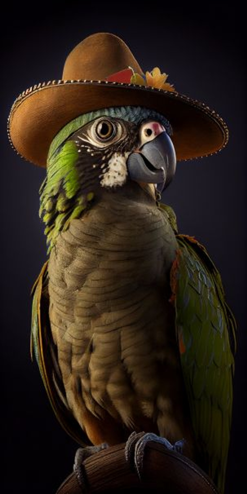 Prompt: a conure wearing a cowboy hat, ultrarealistic, realism, photorealistic, hyperrealistic, highly detailed, extremely detailed, unreal engine 5, 16k, depth, hdr, hyperfine maximalist detail, super detailed, 35mm, High contrast, real photograph, Perfectionism, photography