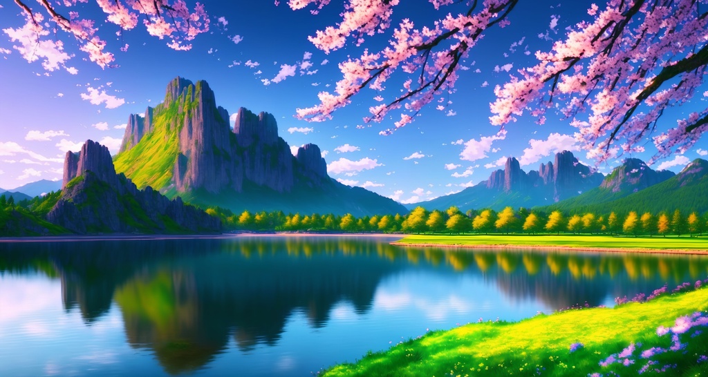 Prompt: Breathtaking view, kawaii the sleeping giant in spring, (((16:9 4k wallpaper))), serene, photorealism, Chromatic aberration, lens distortion, sharp focus, cinematography, dramatic foreground framing
