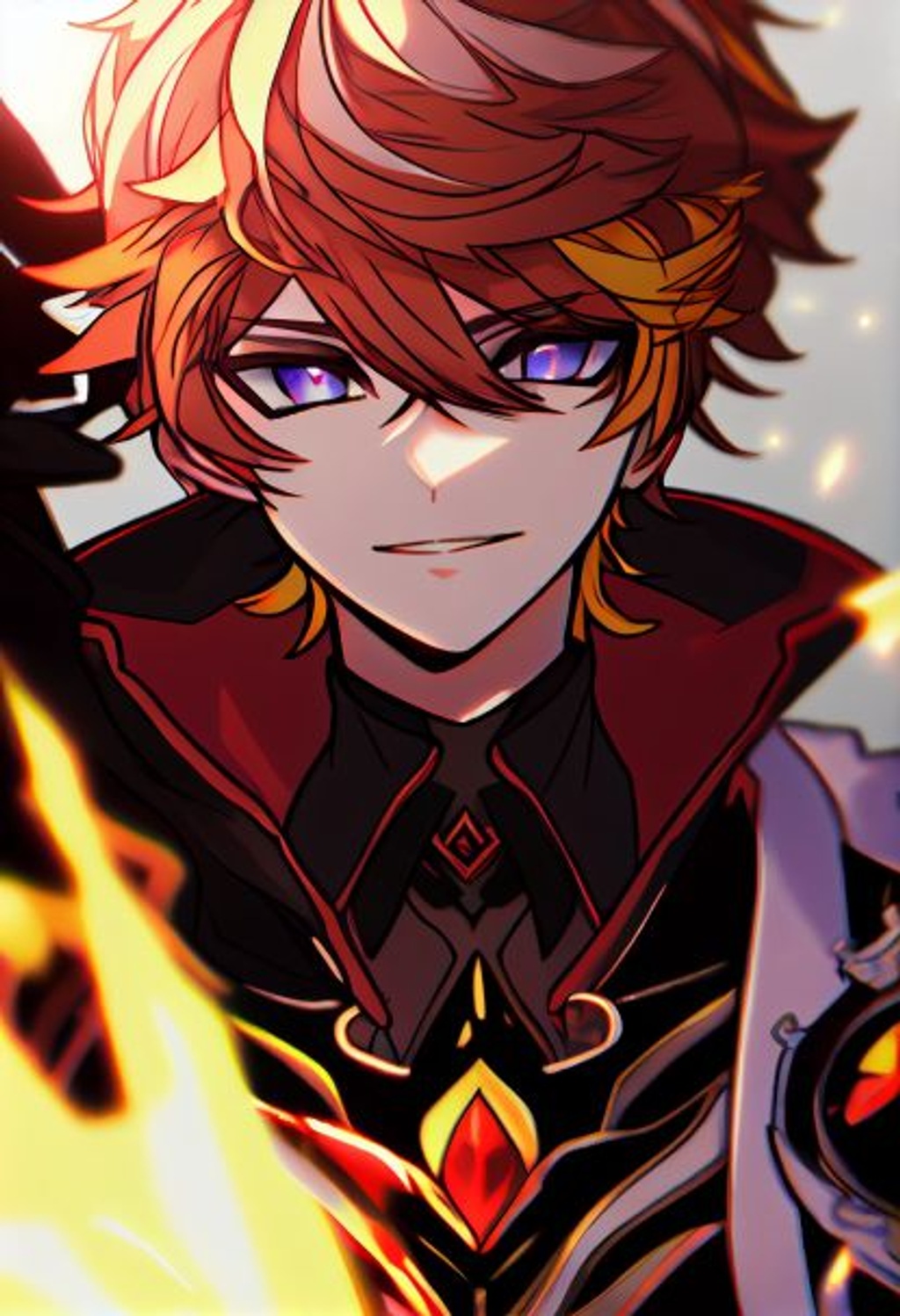Prompt: Genshin Impact style character :: 5 who looks like a skinny but muscular Russian man :: 4. He's wearing a black fur coat :: 5 with a black trim :: 4 and red embellishments :: 4. His bright blue eyes :: 5 stand out against his light blue hair :: 5. He's posing in a bold and welcoming manner, his expression cocky/kinda drunk/eye raised :: 5. The background is a dark blue tent :: 4 in the snow capped mountains. :: 5