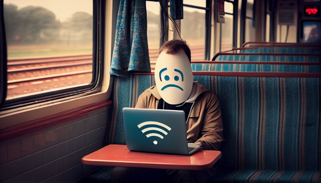 Prompt: sneaky person stealing wifi