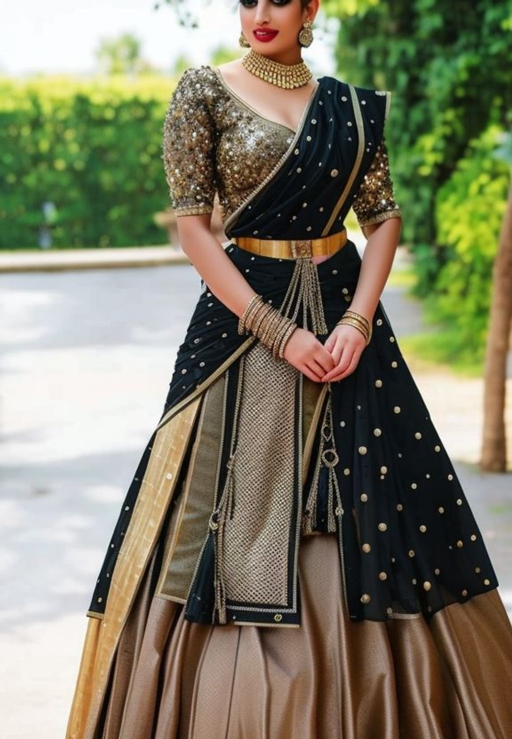 Embroidered Soft net Lehenga Choli in Black with Dupatta - LC6540