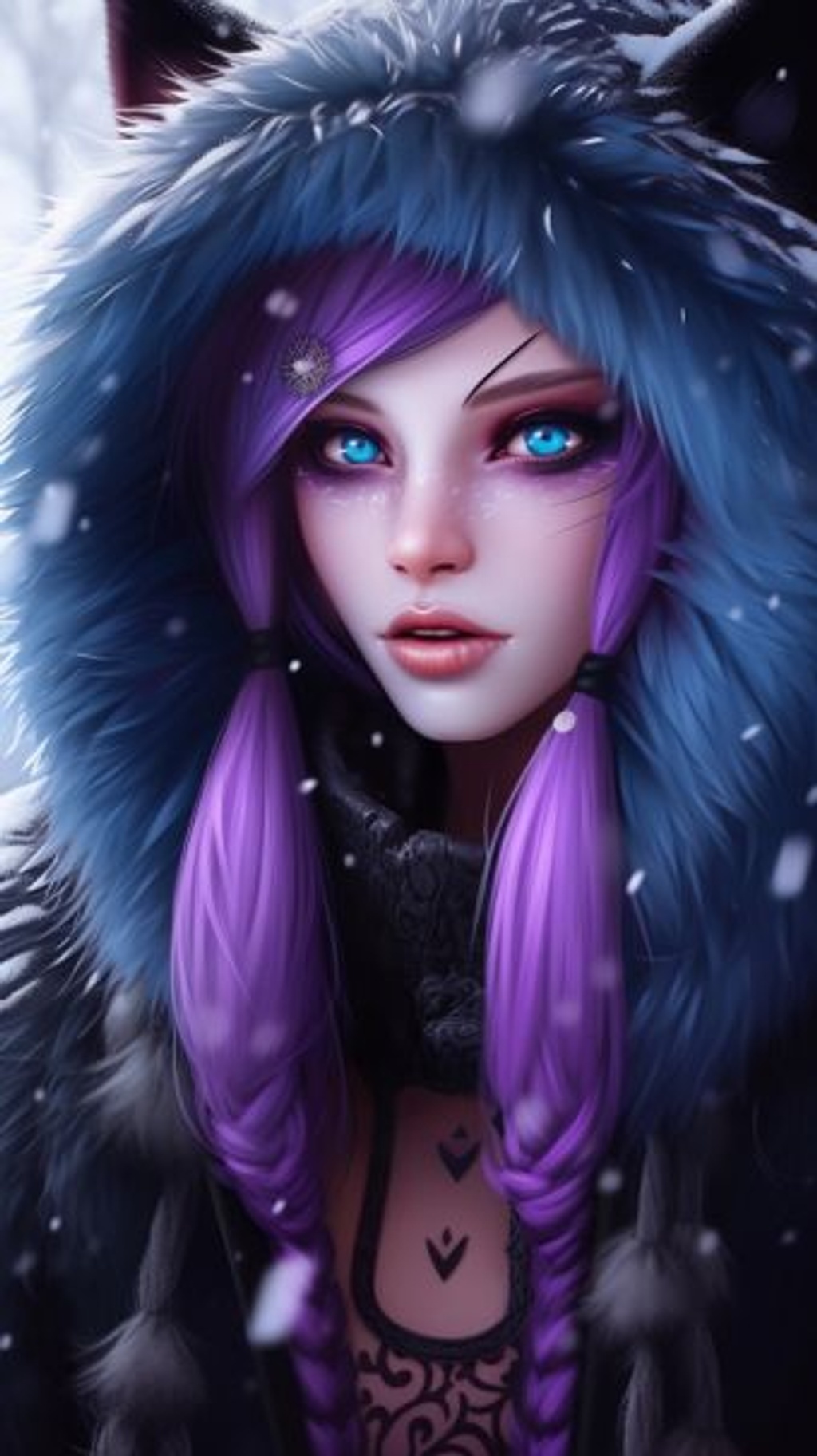 girl with purple braided hair, long purple fox ears,... | OpenArt