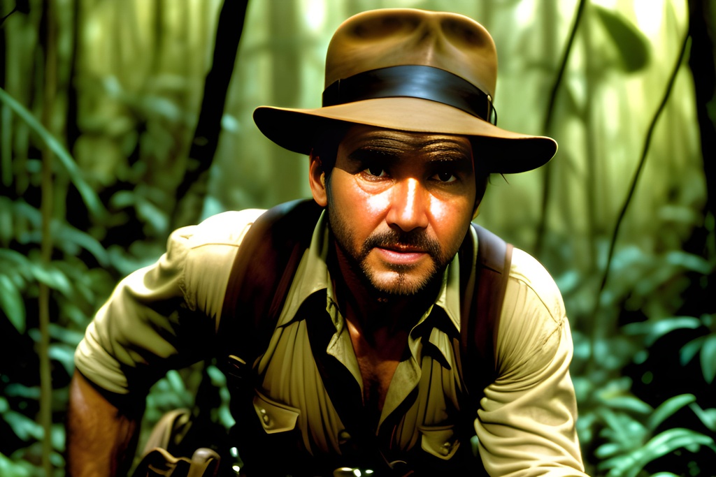 Prompt: photograph_of_Indiana_jones_in_the_jungle__highly_detailed__intricate_detail__long_shot__action_scen_Seed-1701071_Steps-25_Guidance-7.5