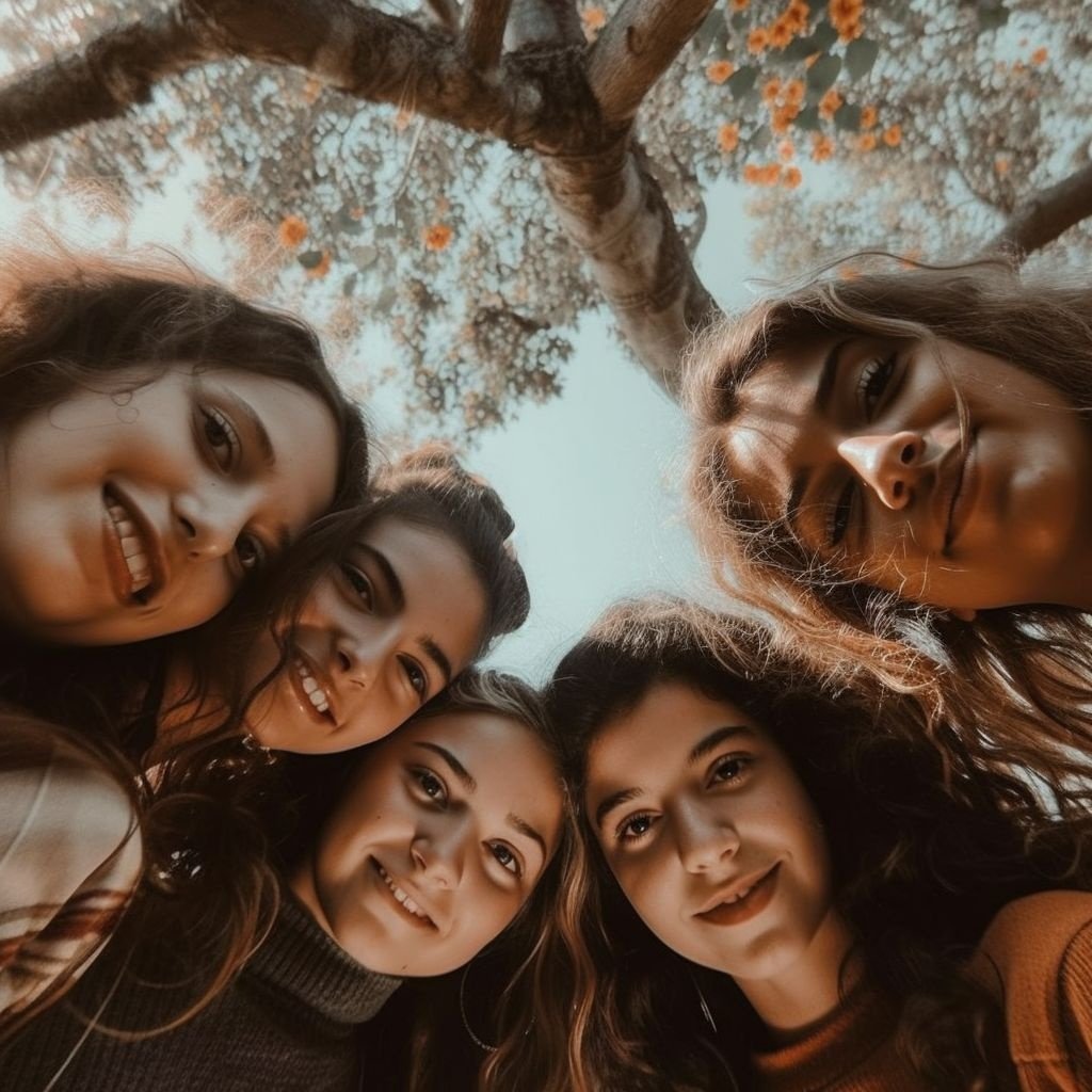 Photo of happy company students best friends making selfies. Group of happy  people young friends, close up face Stock Photo - Alamy