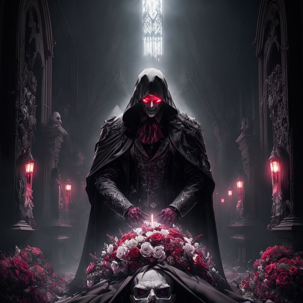 Prompt: (gloomy illumination, insane, stunning, dramatic, completed artwork, HQ:1.1), (Apterus anatomy, Dan mumford style:1.2) Cinematic Shot, Gothic, White on white translucent black capes, Back on the rack, Bela Lugosi's dead, The bats have left the bell tower, The victims have been bled, Red velvet lines the black box,  Bela Lugosi's dead, Undead, The virginal brides file past his tomb, Strewn with time's dead flowers, Bereft in deathly bloom, Alone in a darkened room, The count, UHD,HDR, 8K