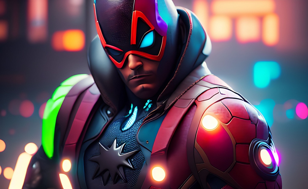 Prompt: Animated Portrait superhero+++ character, muted colors, acrylic, action scene, symmetrical, colorful,   masterpiece, professional, vivid color, volumetric lighting, fog, professional, 8k, cinematic, xyf8, unreal engine, octane render, bokeh, vray, houdini render, quixel,  cinematic lighting, luminescence, translucency, arnold render, 8k uhd, raytracing, lumen reflections, cgsociety, ultra realistic, 100mm, film photography, dslr, cinema4d, studio quality, film grain, award-winning,