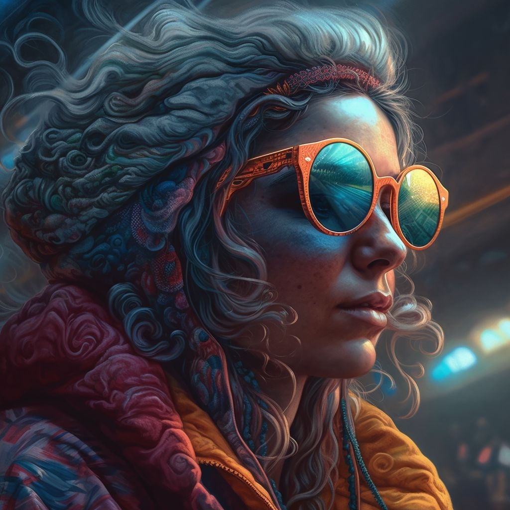 Prompt: a close up of a person wearing sunglasses, behance contest winner, psychedelic art, airbrush render, dmt goddess, dmt god