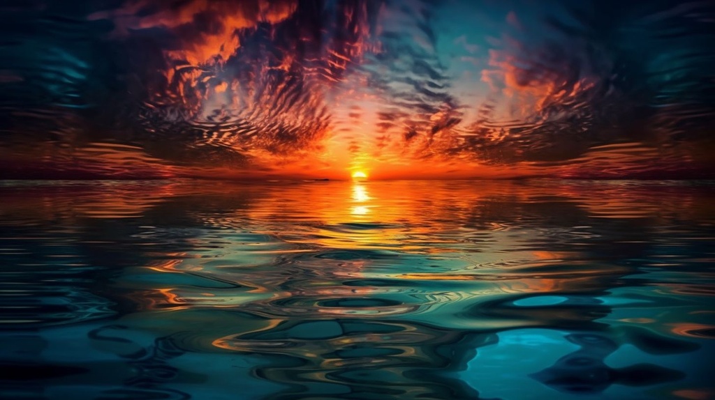 Prompt: Create an abstract image that reflects the beauty of the sunset