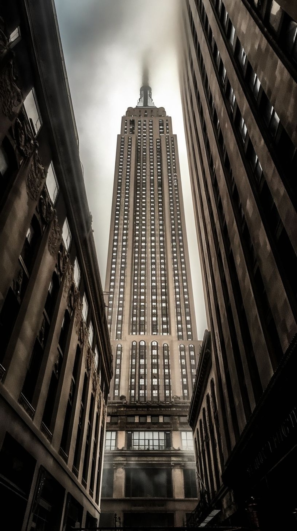 Prompt: raw photo looking up the empire state building