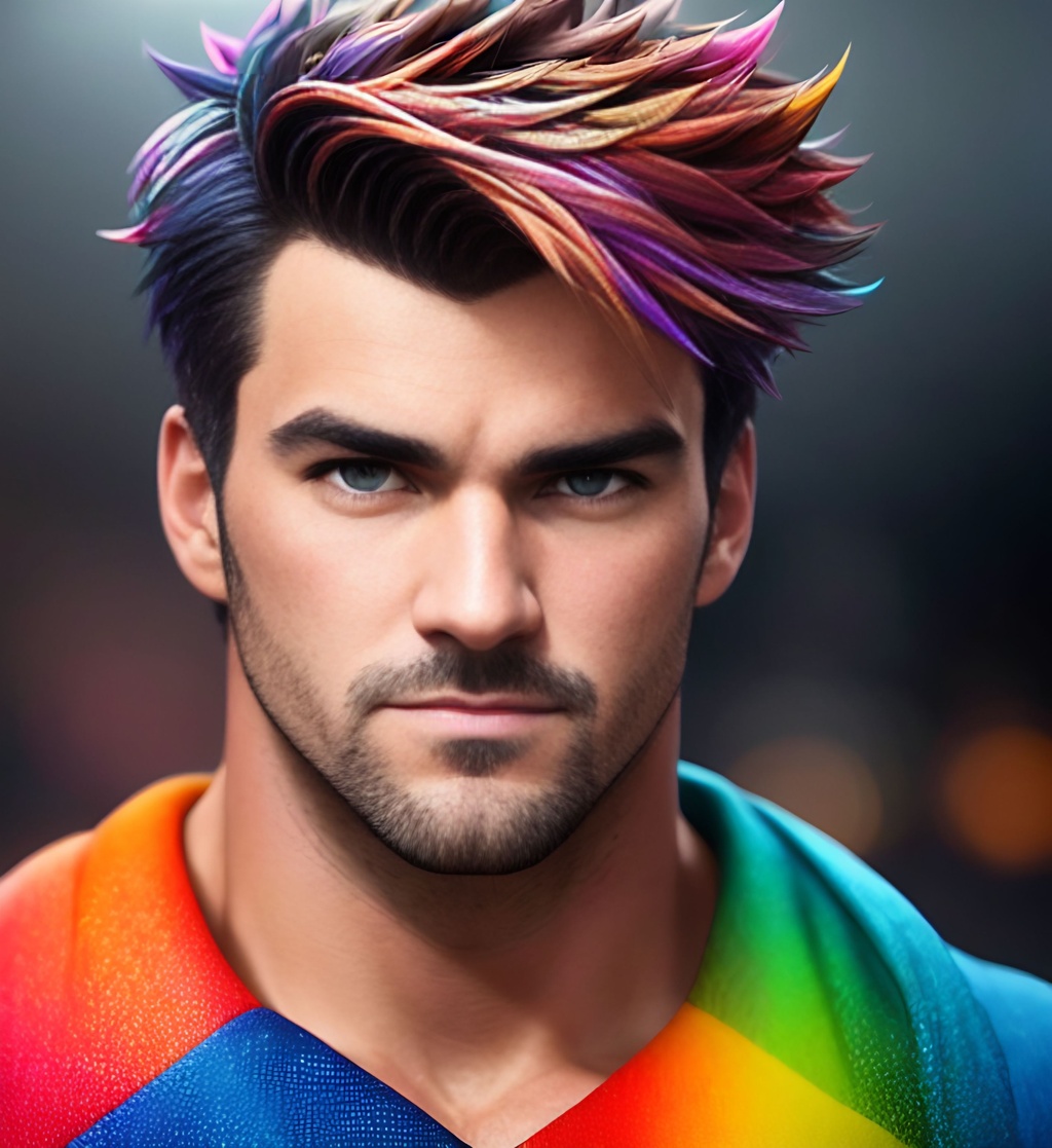 Prompt: Abstract muted color  Portrait of A hunky man Character highly detailed facial features, nice eyes, random hair styles, colorful, by Butch Hartman,  city detailed, masterpiece, professional, vivid color, volumetric lighting, fog, professional, 8k, cinematic, menacing, xyf8, unreal engine, octane render, bokeh, vray, houdini render, quixel,  cinematic lighting, luminescence, translucency, arnold render, 8k uhd, raytracing, lumen reflections, cgsociety, ultra realistic, 100mm, film photography, dslr, cinema4d, studio quality, film grain, award-winning