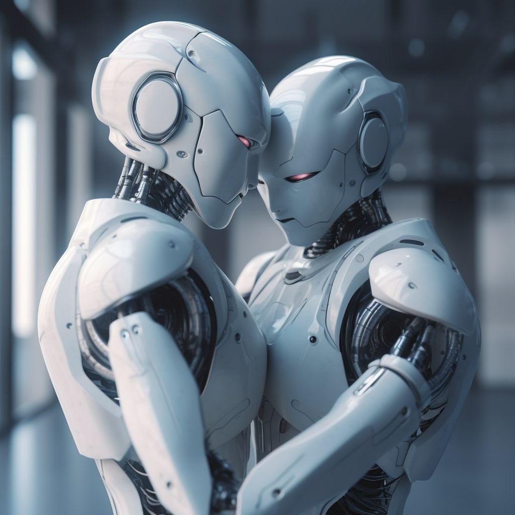 Prompt: two ai entities hugging each other showing their love for each other