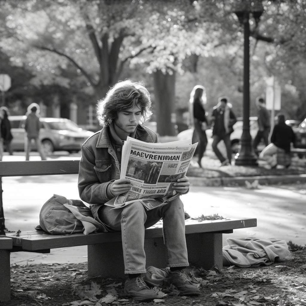 Prompt: raw gray photo captures the spirit of college campus everyday life taken by a student working for the school newspaper