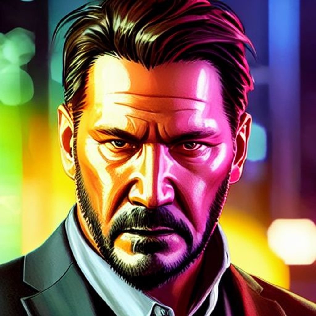 Prompt: Abstract muted color  Portrait of A John Wick Character waist up highly detailed facial features, nice eyes, random hair styles, colorful, by Butch Hartman,  city detailed, masterpiece, professional, vivid color, volumetric lighting, fog, professional, 8k, cinematic, menacing, xyf8, unreal engine, octane render, bokeh, vray, houdini render, quixel,  cinematic lighting, luminescence, translucency, arnold render, 8k uhd, raytracing, lumen reflections, cgsociety, ultra realistic, 100mm, film photography, dslr, cinema4d, studio quality, film grain, award-winning, GTAV STYLE