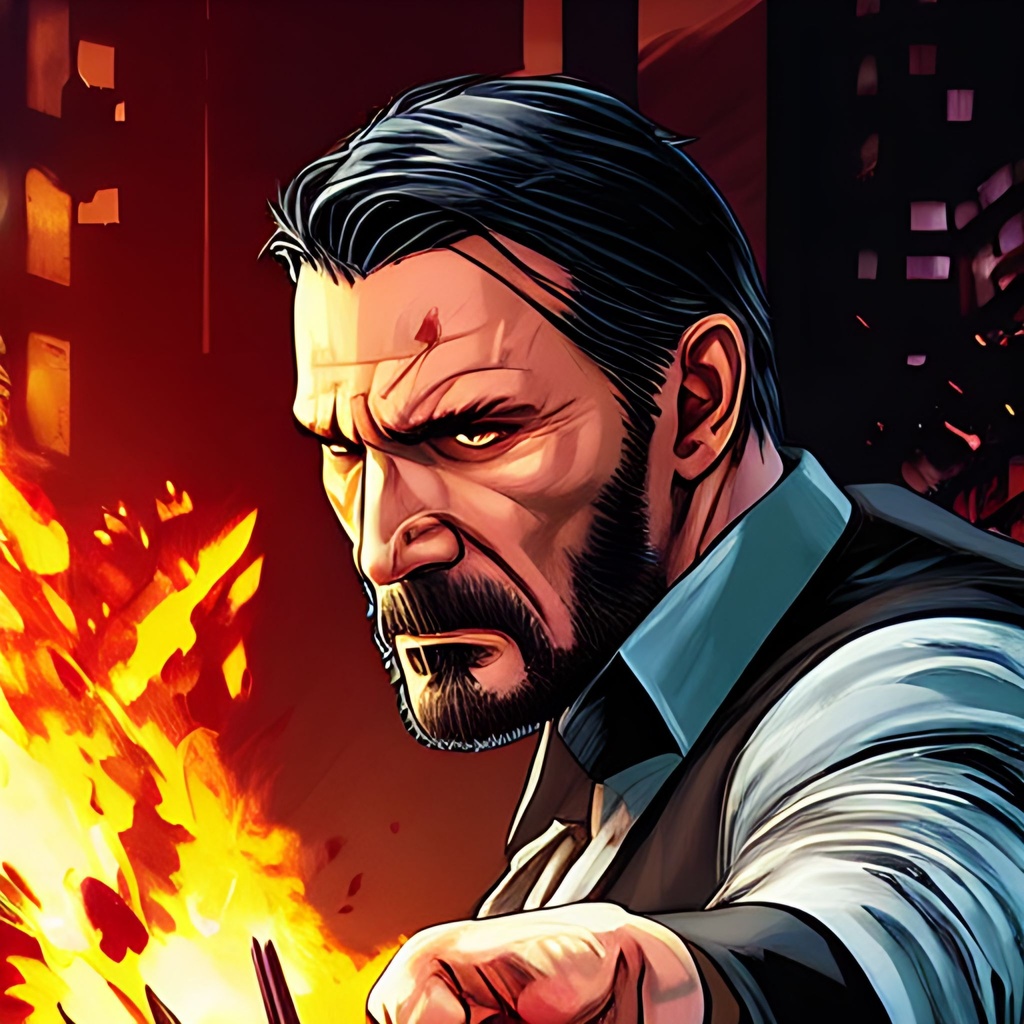 Prompt: muted colors, full comics book cover page, Comic book page with 3 horizontal panels, Action Scene John Wick Character standing waist up in fist fight++ with foe, highly detailed facial features, nice eyes, random hair styles, colorful, by Butch Hartman,  city detailed, masterpiece, professional, vivid color, volumetric lighting, fog, professional, 8k, cinematic, menacing, xyf8, unreal engine, octane render, bokeh, vray, houdini render, quixel,  cinematic lighting, luminescence, translucency, arnold render, 8k uhd, raytracing, lumen reflections, cgsociety, ultra realistic, 100mm, film photography, dslr, cinema4d, studio quality, film grain, award-winning, GTAV STYLE