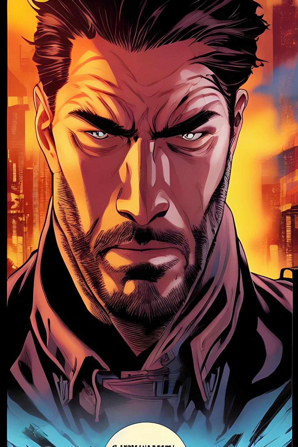 Prompt: low angle shot, John Wick Character centered in frame, full comics book cover page, Comic book page with 3 horizontal panels, attacking highly detailed, highly detailed facial features, nice eyes, city detailed, masterpiece, professional, vivid color, centered in frame, volumetric lighting, fog, professional, 8k, cinematic, menacing, xyf8, unreal engine, octane render, bokeh, vray, houdini render, quixel,  cinematic lighting, luminescence, translucency, arnold render, 8k uhd, raytracing, lumen reflections, cgsociety, ultra realistic, 100mm, film photography, dslr, cinema4d, studio quality, film grain, award-winning, fit aspect ratio, gtav style